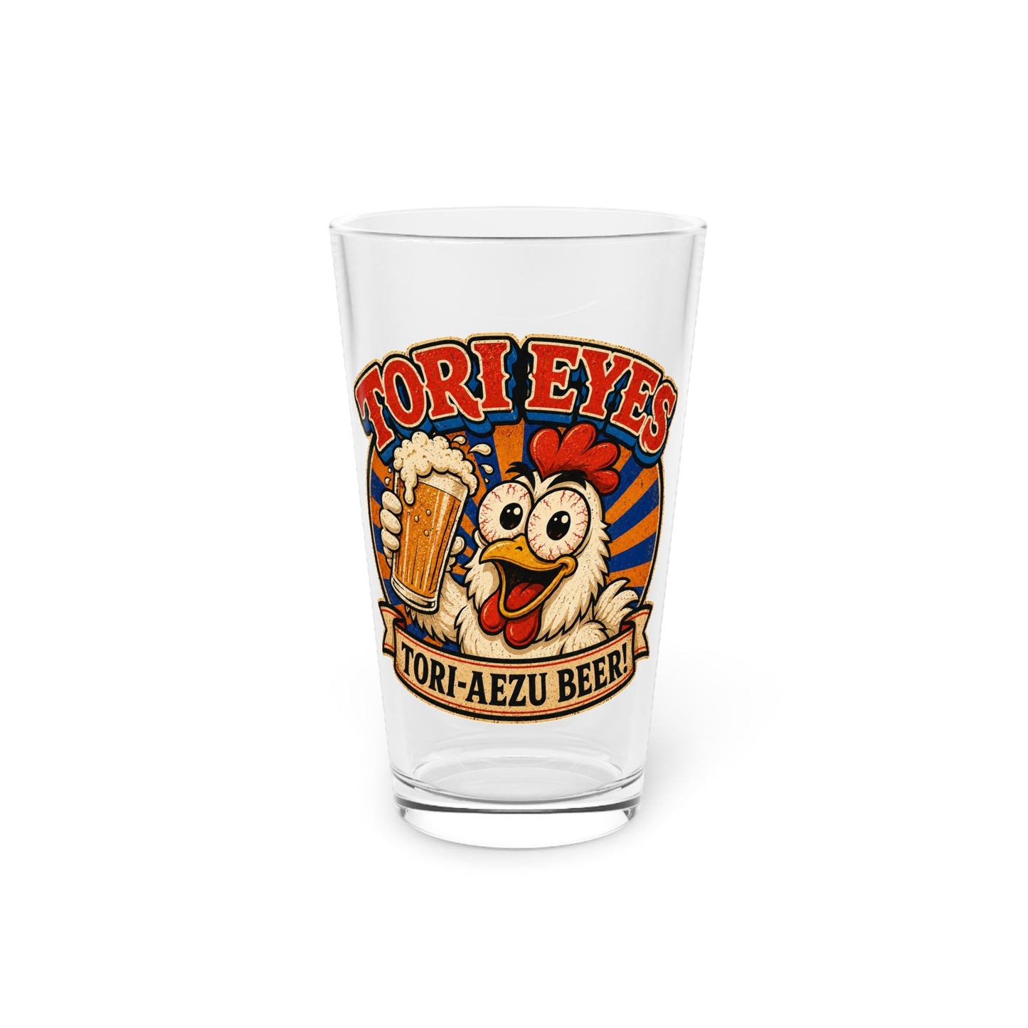 TORI EYES Beer Pint Glass — 16oz Novelty Chicken Beer Glass - BLUE HABU合同会社　